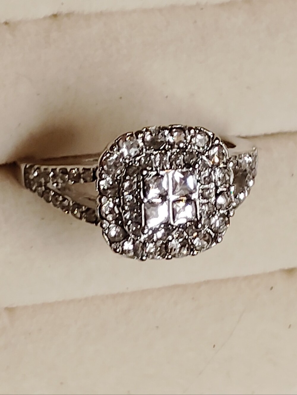 White Halo Cluster Fashion Ring - Silver-Tone